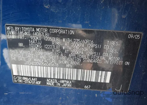 2005 Toyota Rav4 z USA, uszkodzony, nr VIN JTEHD20V056045678